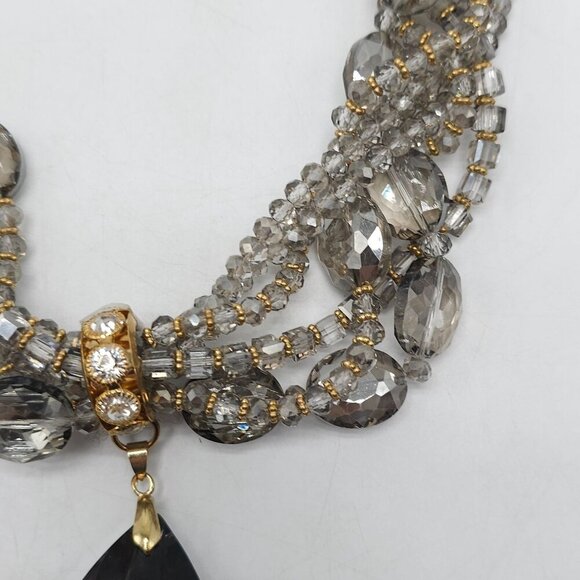 Elegant Multi-Strand Crystal Necklace Large Teardrop Pendant Adjustable Chain - Picture 3 of 9